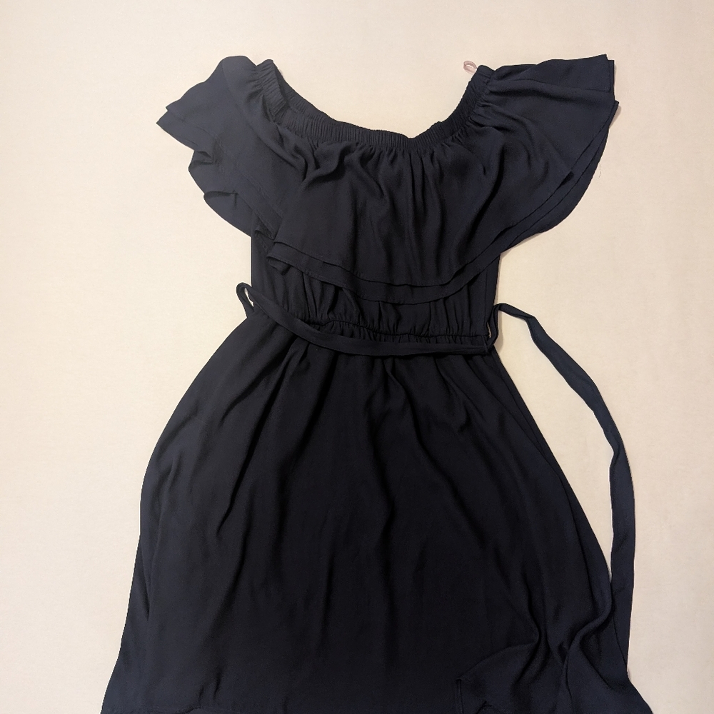 Lush Black Ruffled Mini Dress